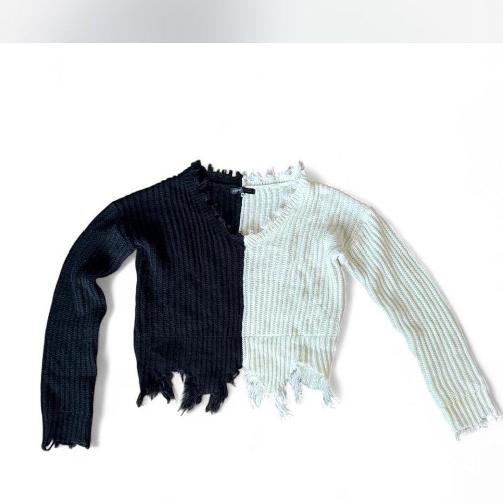 SHEIN Black and White V-Neck Sweater